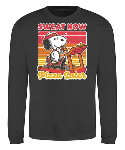 Beagle Dog Pizza Exercise  - exercise, pizza, fast food, vintage, retro, comic, comics, movie, animation, walking, running, treadmill - Sweatshirt