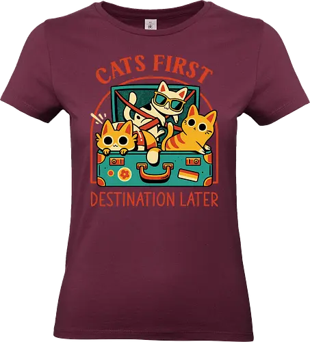 Pack The Cats - cats, kawaii cute, travel, suitcase, funny, holidays, vacation mode, kittens, great outdoors, cat lover, humor, quirky, vintage, packing, adventure - Standard T-Shirt (Women)
