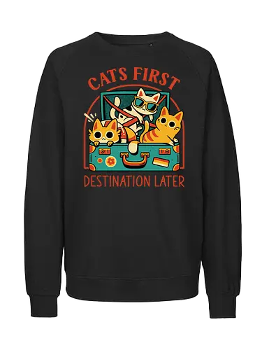 Pack The Cats - cats, kawaii cute, travel, suitcase, funny, holidays, vacation mode, kittens, great outdoors, cat lover, humor, quirky, vintage, packing, adventure - Fairtrade Sweatshirt