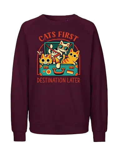 Pack The Cats - cats, kawaii cute, travel, suitcase, funny, holidays, vacation mode, kittens, great outdoors, cat lover, humor, quirky, vintage, packing, adventure - Fairtrade Sweatshirt