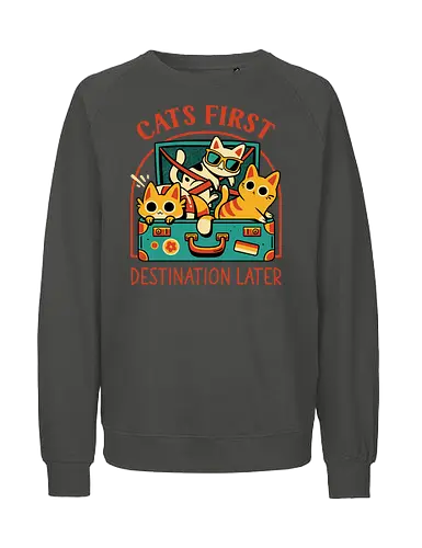 Pack The Cats - cats, kawaii cute, travel, suitcase, funny, holidays, vacation mode, kittens, great outdoors, cat lover, humor, quirky, vintage, packing, adventure - Fairtrade Sweatshirt