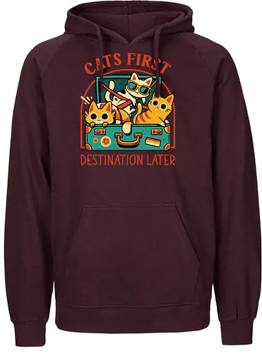 Pack The Cats - cats, kawaii cute, travel, suitcase, funny, holidays, vacation mode, kittens, great outdoors, cat lover, humor, quirky, vintage, packing, adventure - Fairtrade Hoodie