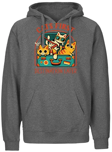 Pack The Cats - cats, kawaii cute, travel, suitcase, funny, holidays, vacation mode, kittens, great outdoors, cat lover, humor, quirky, vintage, packing, adventure - Fairtrade Hoodie