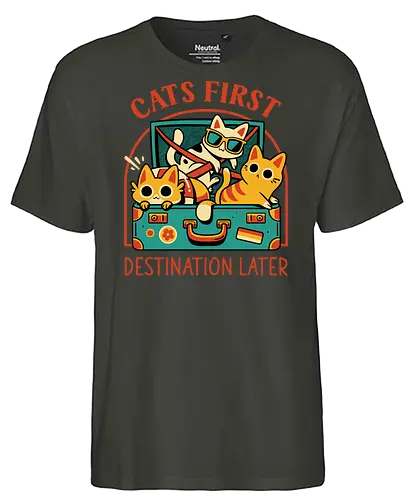Pack The Cats - cats, kawaii cute, travel, suitcase, funny, holidays, vacation mode, kittens, great outdoors, cat lover, humor, quirky, vintage, packing, adventure - Fairtrade T-Shirt