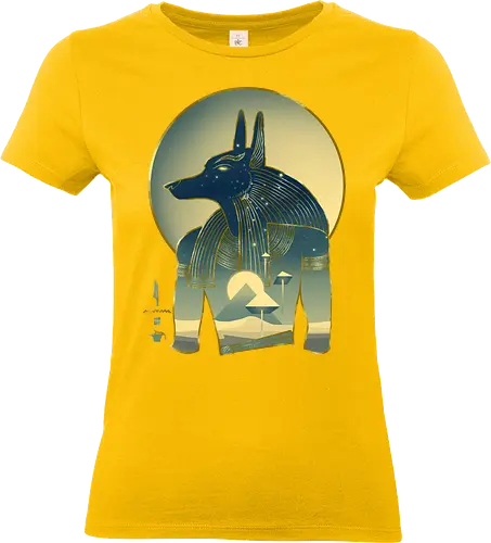Blue Anubis - Anubis, Aliens, spaceship, pyramid, Egyptiangods, ancientegypt, egypt, egyptology, ancienthistory, art, pyramids, ancientegyptian, Osiris, Isis, Horus - Standard T-Shirt (Women)