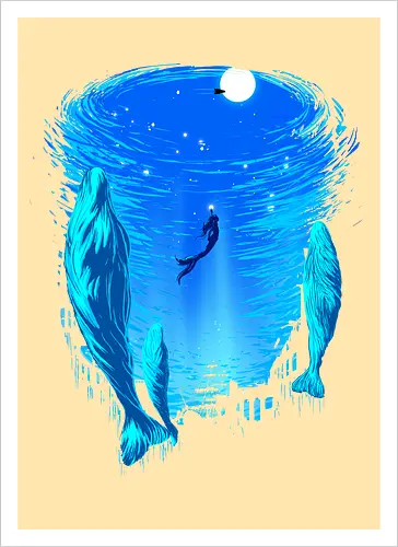 Part of Our World - mermaid, siren, whales, nature - Artprint