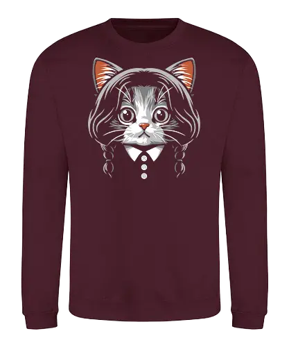 Wednesday Addams Cute Cat - wednesday addams, black cat, cute, chibi, cartoon, addams, goth, viral, wednesday, addams family, halloween, horror, morticia, gomez, gothic - Sweatshirt