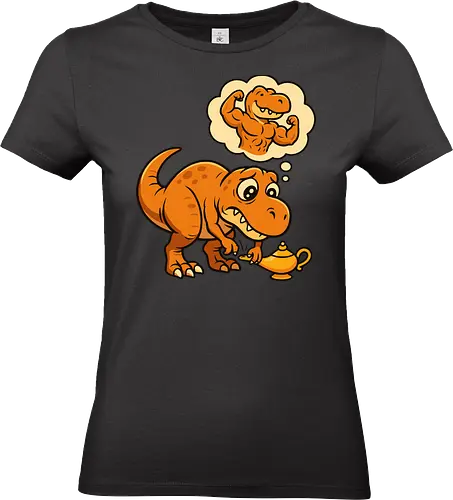 think positive - dinosaur, cartoon, genie, lamp, wish, humorous, thought bubble, imagination, muscles - Standard T-Shirt (Women)