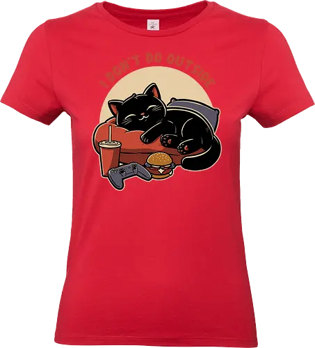 Lazy Gamer Cat  - black cat, cat, pet, food, video game, game, nerd, geek, outside, fast food, cute, burger, hamburger, tv show, movies, lazy, tired - Standard T-Shirt (Women)