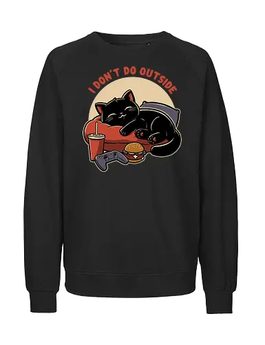 Lazy Gamer Cat  - black cat, cat, pet, food, video game, game, nerd, geek, outside, fast food, cute, burger, hamburger, tv show, movies, lazy, tired - Fairtrade Sweatshirt