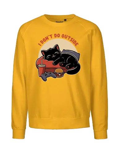 Lazy Gamer Cat  - black cat, cat, pet, food, video game, game, nerd, geek, outside, fast food, cute, burger, hamburger, tv show, movies, lazy, tired - Fairtrade Sweatshirt