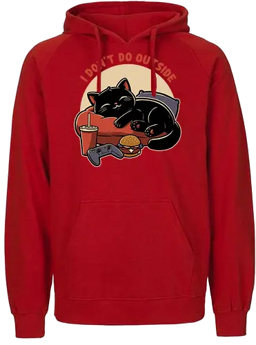 Lazy Gamer Cat  - black cat, cat, pet, food, video game, game, nerd, geek, outside, fast food, cute, burger, hamburger, tv show, movies, lazy, tired - Fairtrade Hoodie