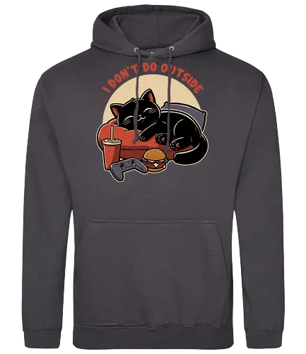 Lazy Gamer Cat  - black cat, cat, pet, food, video game, game, nerd, geek, outside, fast food, cute, burger, hamburger, tv show, movies, lazy, tired - Standard Hoodie