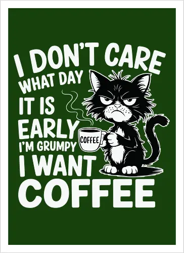 I don't care what day it is early i'm grumpy i want coffee