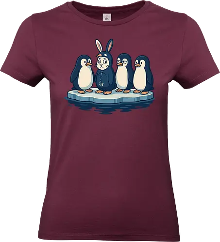 imposter - penguins, ice float, rabbit costume, humor, contrast, quizzical, expressions, whimsical, scene, playful - Standard T-Shirt (Women)