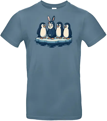 imposter - penguins, ice float, rabbit costume, humor, contrast, quizzical, expressions, whimsical, scene, playful - Standard T-Shirt