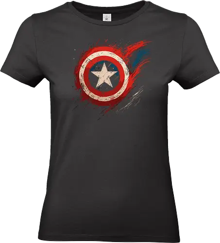 abstract shield - superhero, shield, star, abstract, dynamic, symbol, colorful, vibrant, brushstrokes, concentric - Standard T-Shirt (Women)