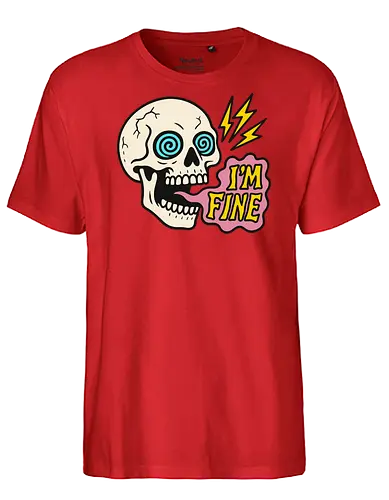 skull i'm fine - skull, cartoon, humor, text, lightning, pop art, design, expression, colorful, digital art - Fairtrade T-Shirt