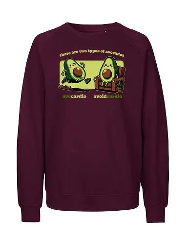 Avocado Tired Exercise - Exercise, avocado, food, run, fun, funny, happy, adorable, pun, vegan, guacamole, cardio, tired, lazy - Fairtrade Sweatshirt