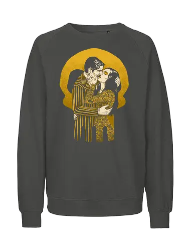 Goth Love Couple - Spooky, Creepy, Wednesday, painting, kiss, the kiss, gustav klimt, love, lovers, couple, Family, Halloween, Gothic, Goth, Gothic Horror, Gothic Romance, Horror, Classic Horror, Horror Comedy, Dark Fantasy, Fantasy - Fairtrade Sweatshirt