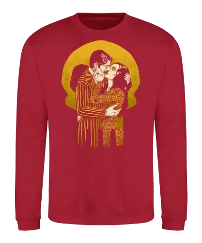 Goth Love Couple - Spooky, Creepy, Wednesday, painting, kiss, the kiss, gustav klimt, love, lovers, couple, Family, Halloween, Gothic, Goth, Gothic Horror, Gothic Romance, Horror, Classic Horror, Horror Comedy, Dark Fantasy, Fantasy - Sweatshirt
