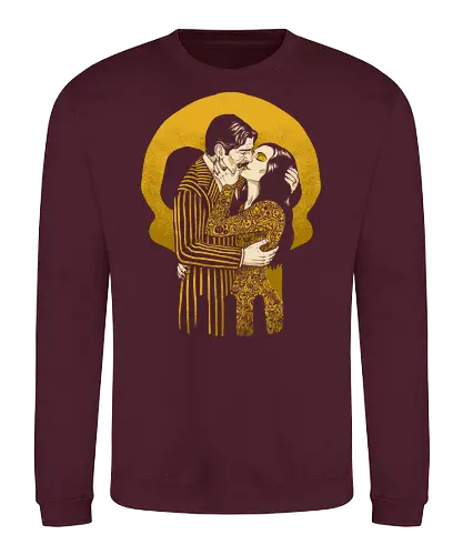 Goth Love Couple - Spooky, Creepy, Wednesday, painting, kiss, the kiss, gustav klimt, love, lovers, couple, Family, Halloween, Gothic, Goth, Gothic Horror, Gothic Romance, Horror, Classic Horror, Horror Comedy, Dark Fantasy, Fantasy - Sweatshirt