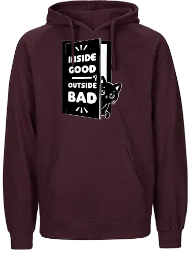 Outside is Bad - Black Cat, cat, pet, irony, sarcasm, inside, stay inside, dead inside, antisocial, video game, game, games, comfy - Fairtrade Hoodie