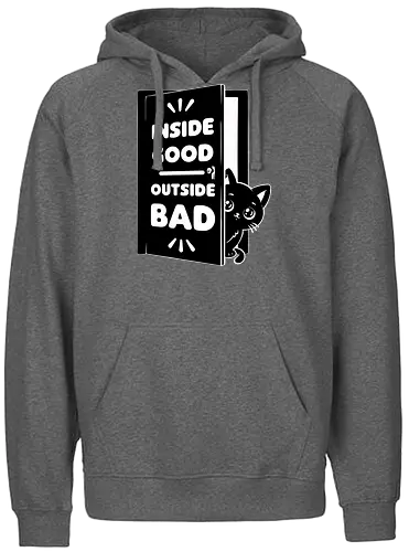 Outside is Bad - Black Cat, cat, pet, irony, sarcasm, inside, stay inside, dead inside, antisocial, video game, game, games, comfy - Fairtrade Hoodie