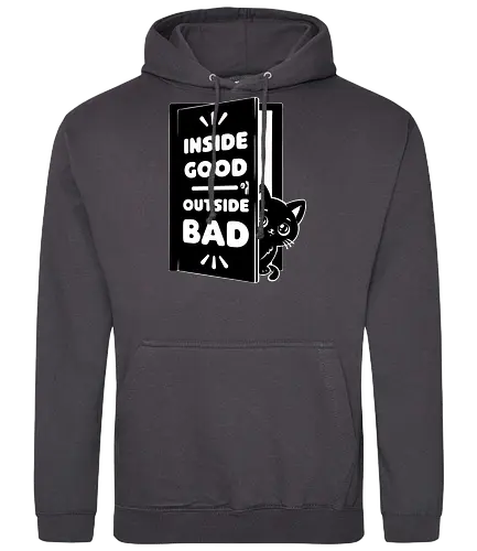 Outside is Bad - Black Cat, cat, pet, irony, sarcasm, inside, stay inside, dead inside, antisocial, video game, game, games, comfy - Standard Hoodie