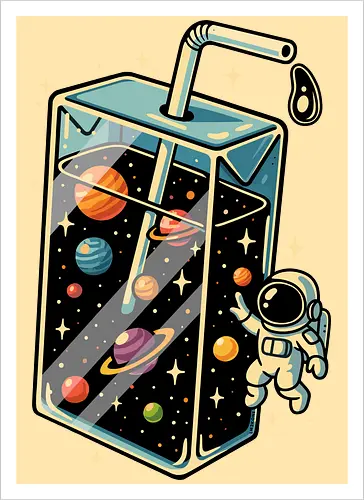 Weltraumsaft - Astronaut, Saft, Sommer, lustig, Essen, Weltraum, Universum, Kosmos, Astronomie, trippig, abstrakt, ästhetisch, Illustration, Planeten, Mond, cool, lm2kone - Artprint