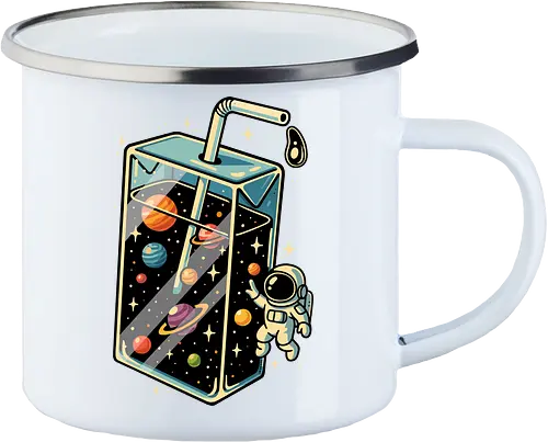 Weltraumsaft - Astronaut, Saft, Sommer, lustig, Essen, Weltraum, Universum, Kosmos, Astronomie, trippig, abstrakt, ästhetisch, Illustration, Planeten, Mond, cool, lm2kone - Enamel Mug