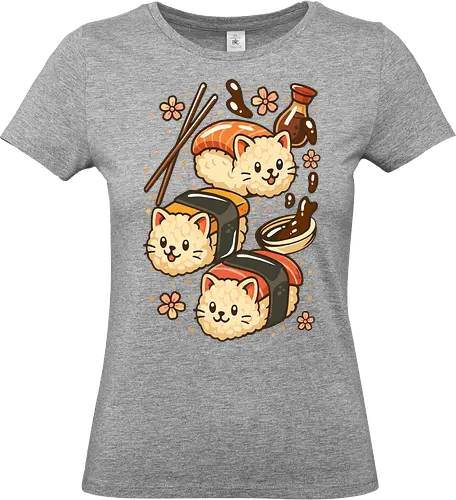 Süße Sushi-Katzen - Lustig, Katze, Kätzchen, Sushi, Sushi-Rolle, Kätzchen, Essen, Japan, Japanisch, Anime, süß, Kawaii, süße Katze, Ästhetik, Illustration, Planeten, Mond, cool, lm2kone - Standard T-Shirt (Women)