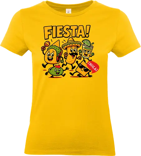 Fiesta - fiesta, mexican food, taco, guacamole, burrito, sombrero, cheerful, dancing, cartoon, celebration - Standard T-Shirt (Women)