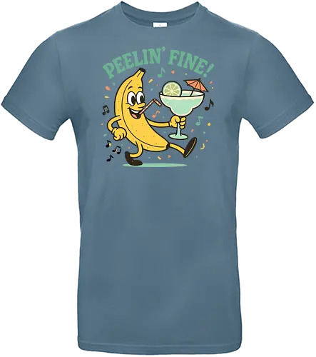 Peelin’ Fine - banana, cartoon, drink, tropical, lime, umbrella, music, fun, text, playful - Standard T-Shirt