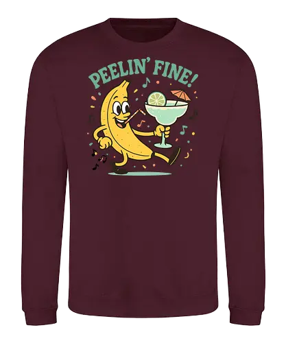 Peelin’ Fine - banana, cartoon, drink, tropical, lime, umbrella, music, fun, text, playful - Sweatshirt
