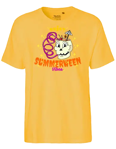 Summerween Vibes - Summerween, Halloween, Schädel, Tropisch, Strand, Cocktail, Spukig, Lustig, Sonnenschein, Getränk, Süß, Verrückt, Urlaub, Trendig, Schirm, Zombie, Pool, Party, Hell, Cartoon, Sommer, Schrecken, Saft, Entspannt, Einzigartig - Fairtrade T-Shirt