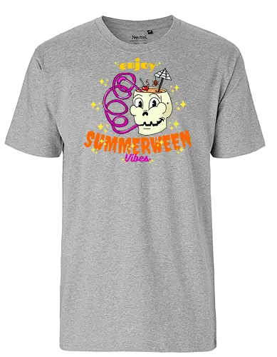 Summerween Vibes - Summerween, Halloween, Schädel, Tropisch, Strand, Cocktail, Spukig, Lustig, Sonnenschein, Getränk, Süß, Verrückt, Urlaub, Trendig, Schirm, Zombie, Pool, Party, Hell, Cartoon, Sommer, Schrecken, Saft, Entspannt, Einzigartig - Fairtrade T-Shirt