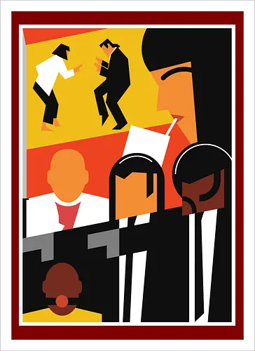 Epic Pulp  - Retro, 90s, ezekiel, geek, john travolta, nostalgia, samuel l jackson, tarantino, uma thurman, vincent vega, vintage, winnfield, movie - Artprint