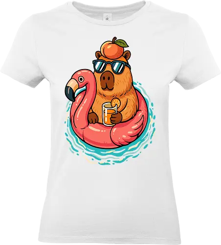 Capy Sommerstimmung - capy, capybara, lustiges capybara, tier, sommer, schwimmbad, poolparty, cooler sommer, lm2one, illustration, ästhetisch, cool, pop-art, flamingo, rosa flamingo - Standard T-Shirt (Women)
