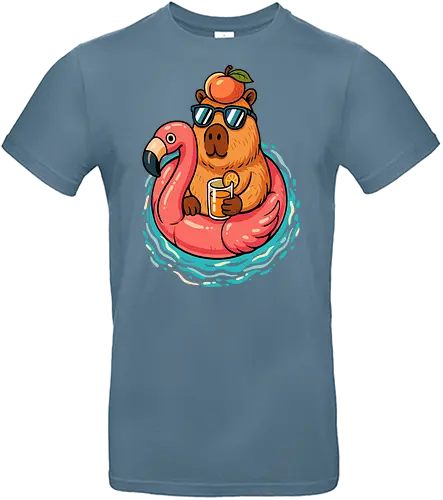 Capy Sommerstimmung - capy, capybara, lustiges capybara, tier, sommer, schwimmbad, poolparty, cooler sommer, lm2one, illustration, ästhetisch, cool, pop-art, flamingo, rosa flamingo - Standard T-Shirt