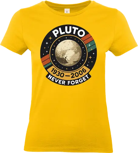 pluto never forget - pluto, retro, badge, space, stars, nostalgia, 1930-2006, planet, stripes, vintage - Standard T-Shirt (Women)