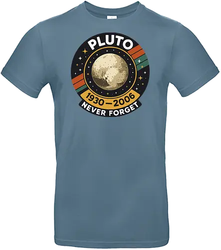 pluto never forget - pluto, retro, badge, space, stars, nostalgia, 1930-2006, planet, stripes, vintage - Standard T-Shirt