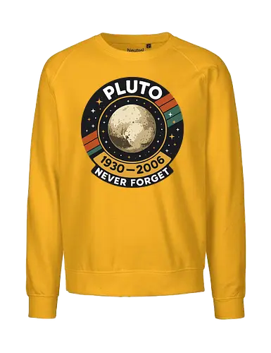 pluto never forget - pluto, retro, badge, space, stars, nostalgia, 1930-2006, planet, stripes, vintage - Fairtrade Sweatshirt