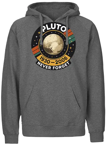 pluto never forget - pluto, retro, badge, space, stars, nostalgia, 1930-2006, planet, stripes, vintage - Fairtrade Hoodie