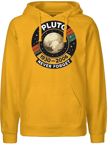 pluto never forget - pluto, retro, badge, space, stars, nostalgia, 1930-2006, planet, stripes, vintage - Fairtrade Hoodie