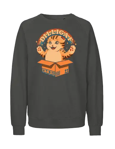 DILLIGAF - dilligaf, idgaf, I don't care, cute cat, kawaii, bored cat, introvert, mind your business, sarcasm, anti human, hate morning, anti social, funny, memes, internet meme, parody, humor, hilarious, vintage colors, retro style, hate poeple - Fairtrade Sweatshirt