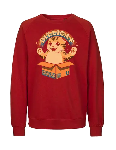 DILLIGAF - dilligaf, idgaf, I don't care, cute cat, kawaii, bored cat, introvert, mind your business, sarcasm, anti human, hate morning, anti social, funny, memes, internet meme, parody, humor, hilarious, vintage colors, retro style, hate poeple - Fairtrade Sweatshirt