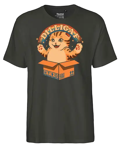 DILLIGAF - dilligaf, idgaf, I don't care, cute cat, kawaii, bored cat, introvert, mind your business, sarcasm, anti human, hate morning, anti social, funny, memes, internet meme, parody, humor, hilarious, vintage colors, retro style, hate poeple - Fairtrade T-Shirt