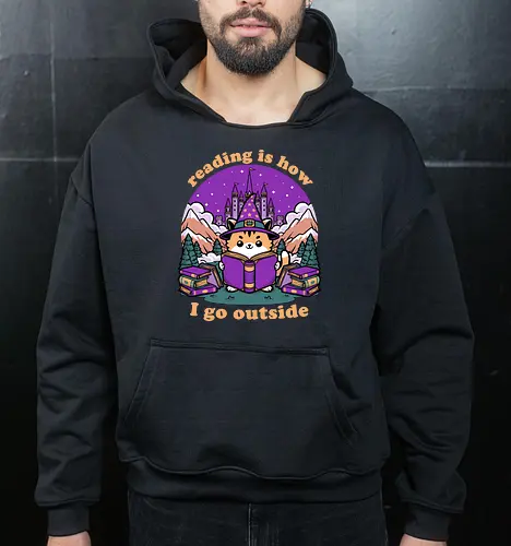 Magical Journey Cat - Geek, Inside, Castle, Read, Reading, Cat, Pet, Magic, Magical, Book, Books, Bookworm, Book Club, library, Fantasy, Adventure, Nerd - Cropped Hoodie