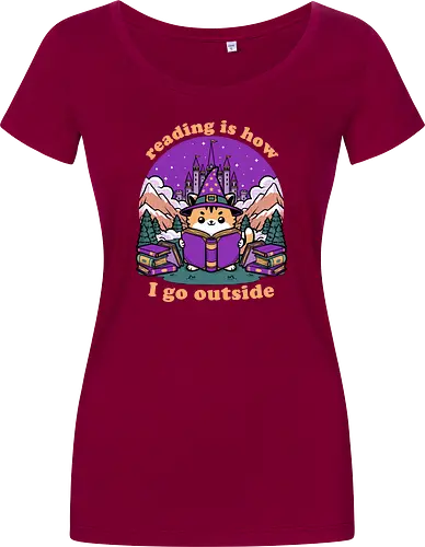 Magical Journey Cat - Geek, Inside, Castle, Read, Reading, Cat, Pet, Magic, Magical, Book, Books, Bookworm, Book Club, library, Fantasy, Adventure, Nerd - Women T-Shirt